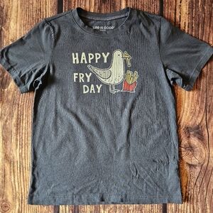Life Is Good Kids Size XXL Crusher Cotton T-Shirt Happy Fry-Day Blue Short Sleev
